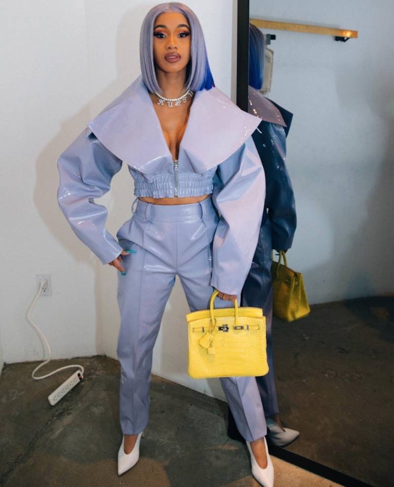 cardi b blue birkin bag