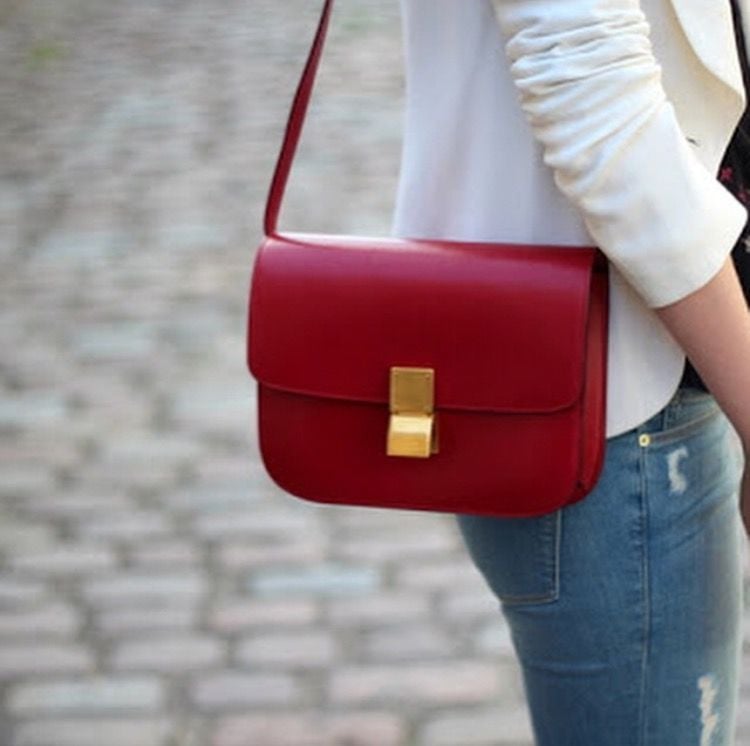 Celine Red Orange Leather Medium Classic Box Shoulder Bag Celine