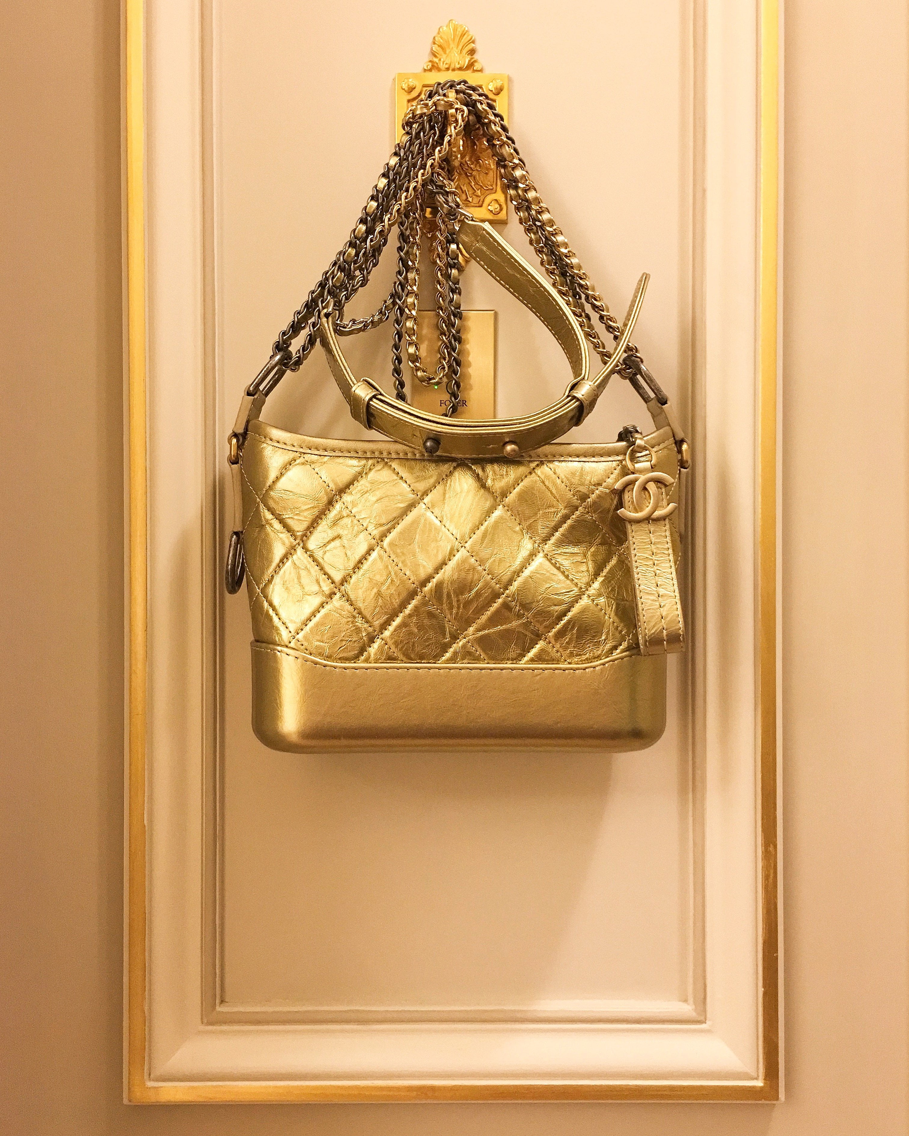 Chanel Small Gabrielle Hobo Bag-Gold Leather Type:Aged calfskin