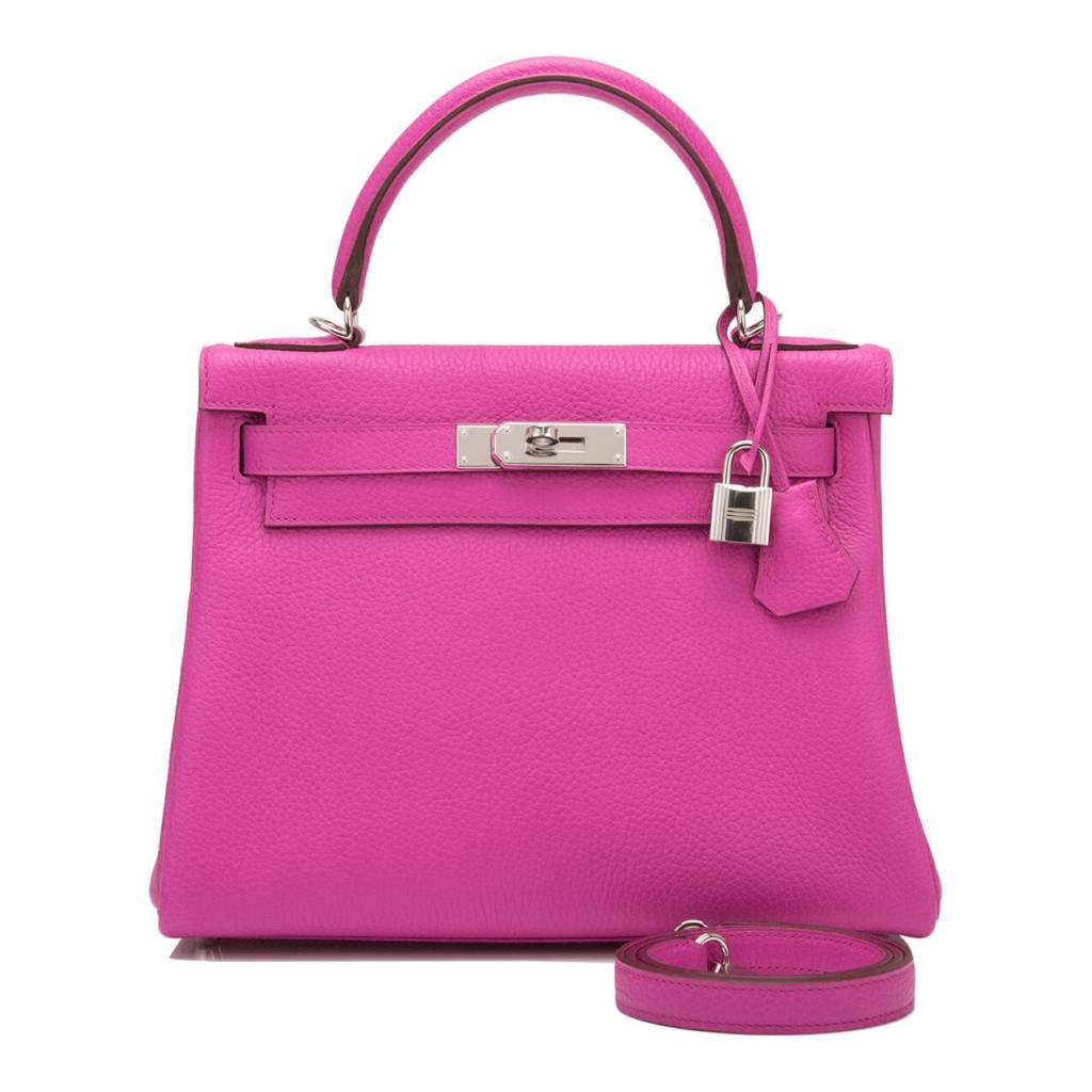 Hermes Kelly Sellier Bag 28cm Rose Tyrien Pink Ostrich Palladium Hardware