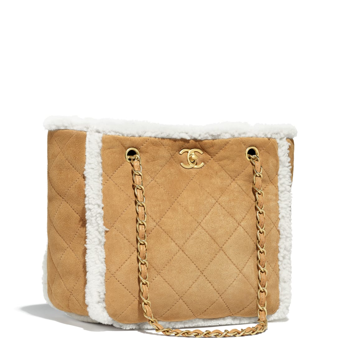 Large hobo bag, Shiny lambskin & gold-tone metal, white — Fashion