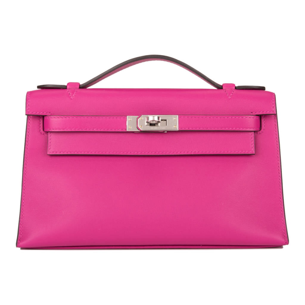 Sold at Auction: Hermes Kelly Pochette Clutch, 5P Pink Swift Leather,  Palladium Hardware