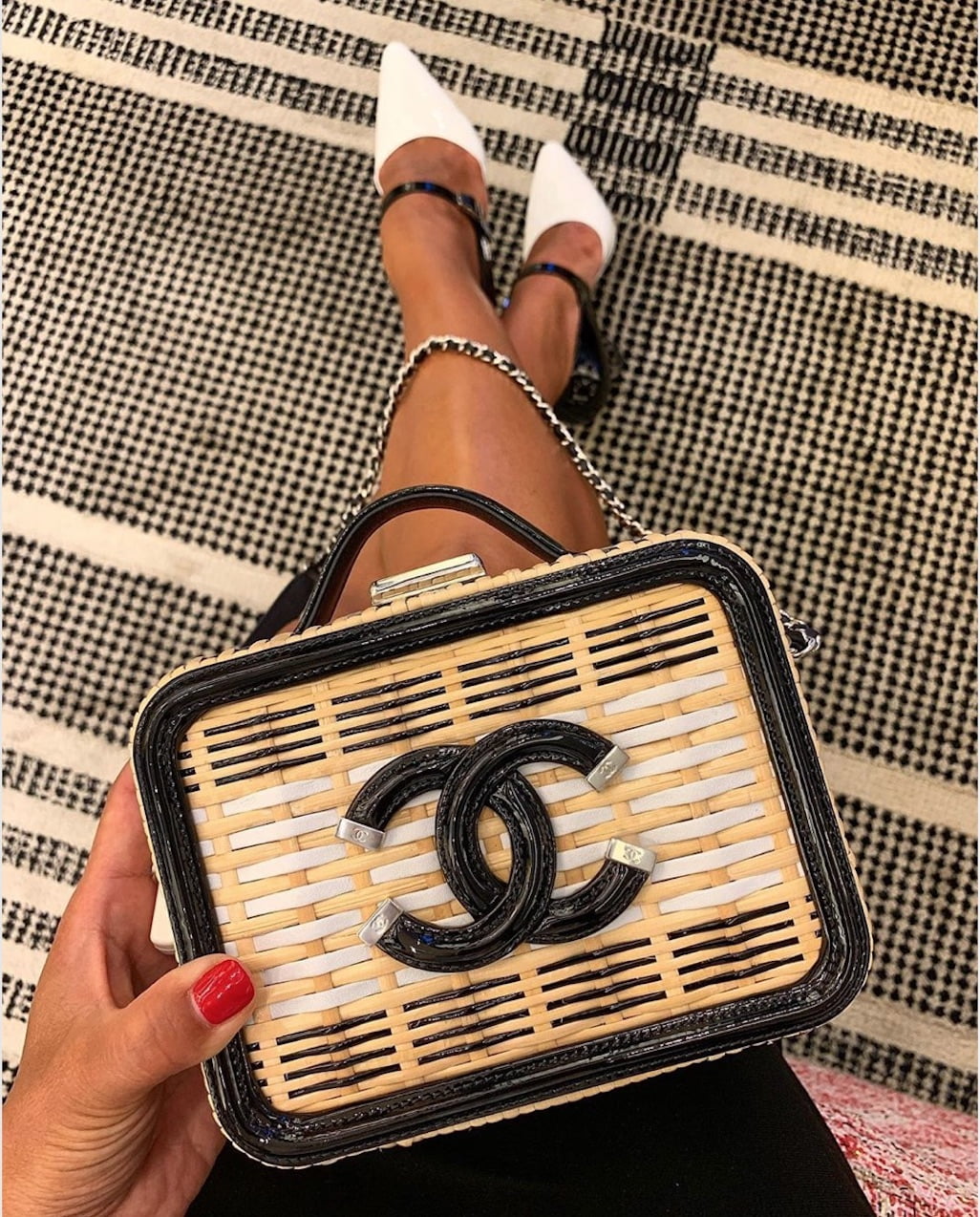 Chanel Patent Small Vanity Case With Large Logo Strap