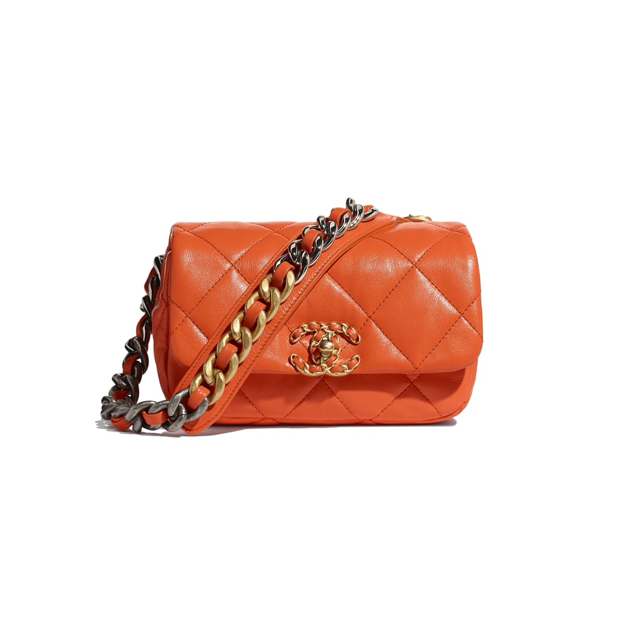 Chanel 19 Waist Bag Tweed Gold/Ruthenium-tone Pink in Tweed with