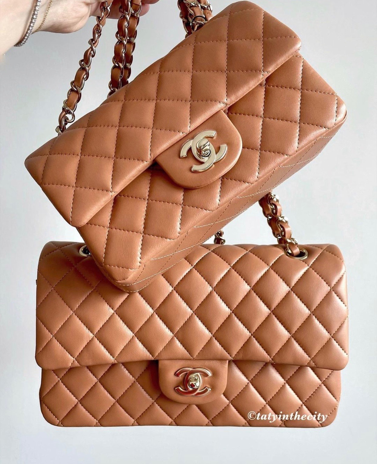 Chanel Caramel Quilted Caviar Leather Maxi Classic Double Flap Bag Chanel   TLC
