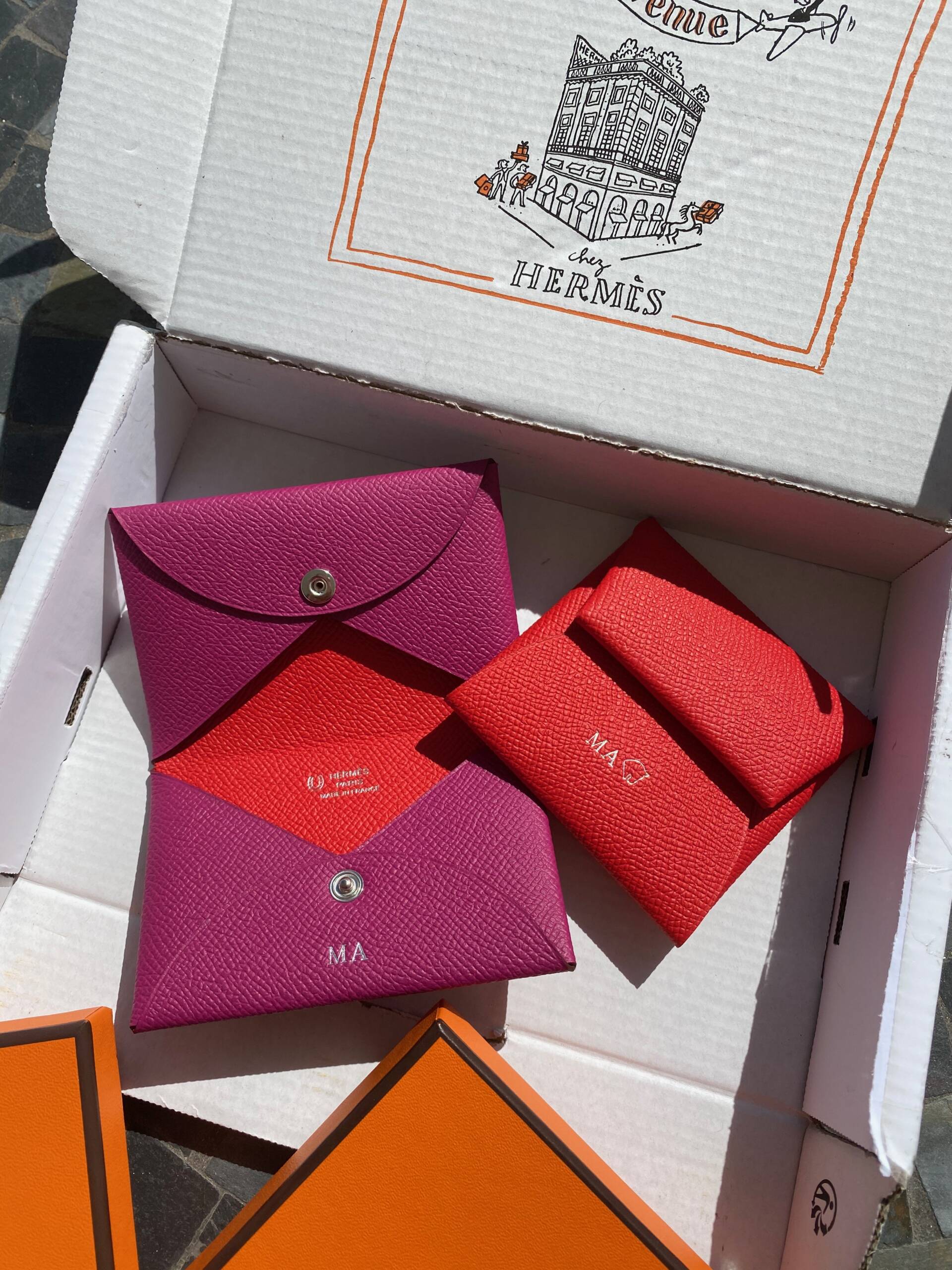 Pre-owned Hermes Rouge Casaque Epsom Leather Calvi Card Holder In Red