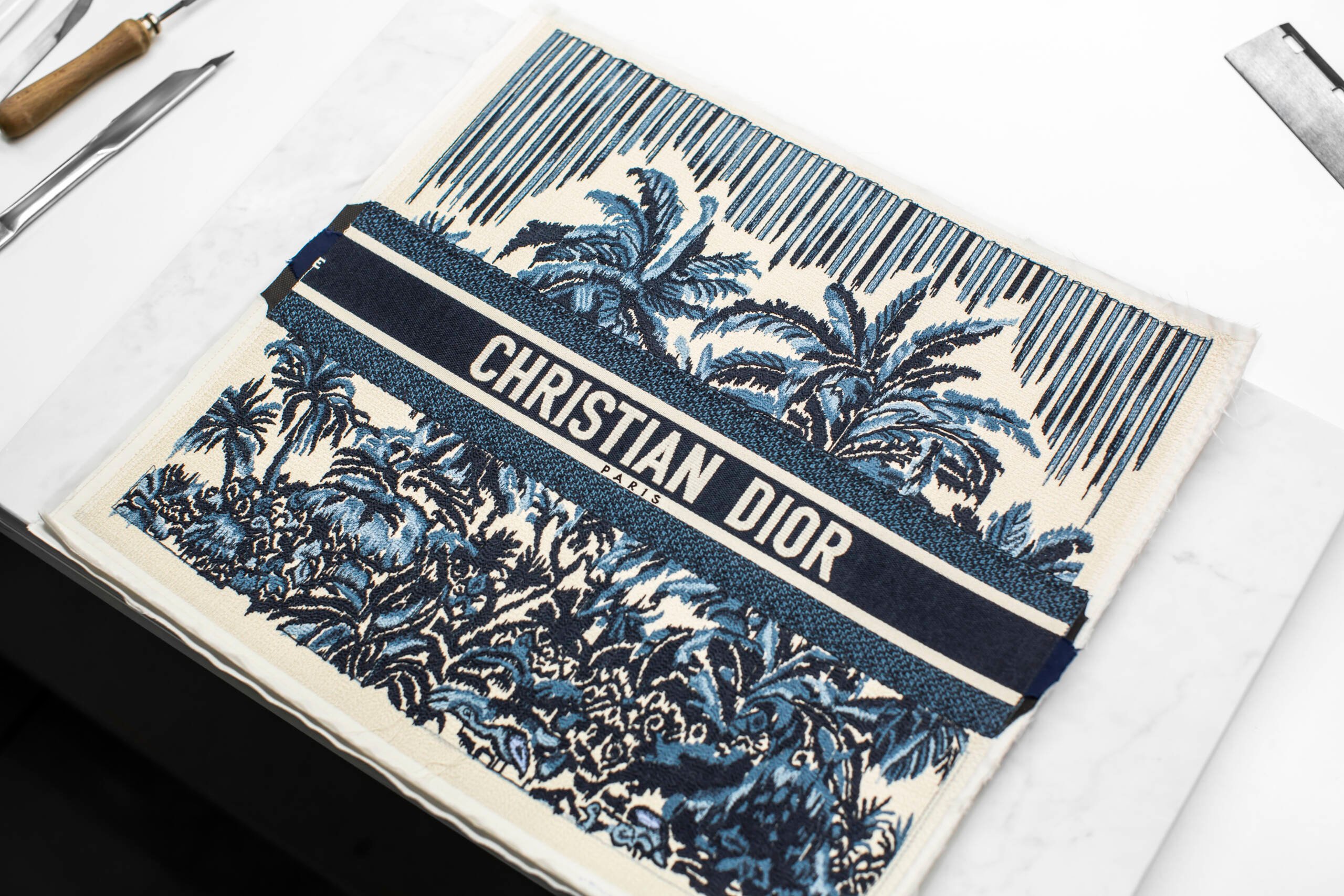 DIOR D-CONNECT WHITE AND NAVY BLUE TOILE DE JOUY PALMS PRINT