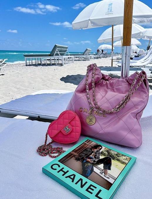 Chanel Mini 22 Bag Pink Calfskin Silver Hardware