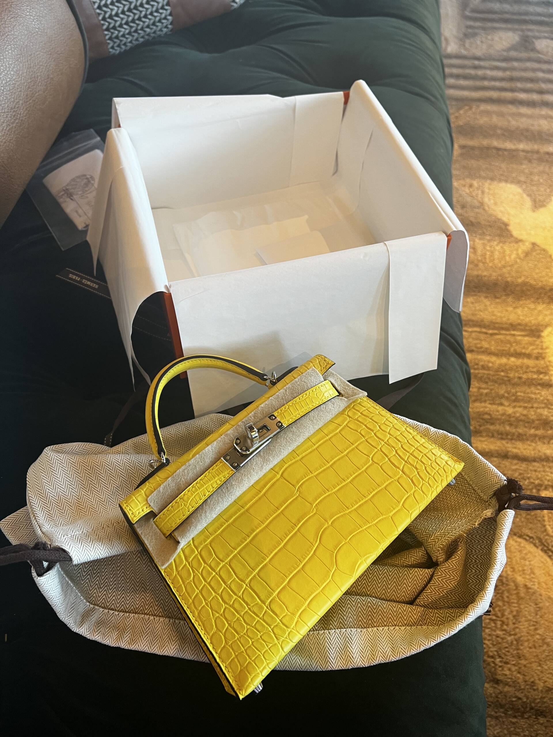 Hermes Dream Bag Unboxing  Mini Kelly 2 Shiny Crocodile in Black and Gold  Hardware 
