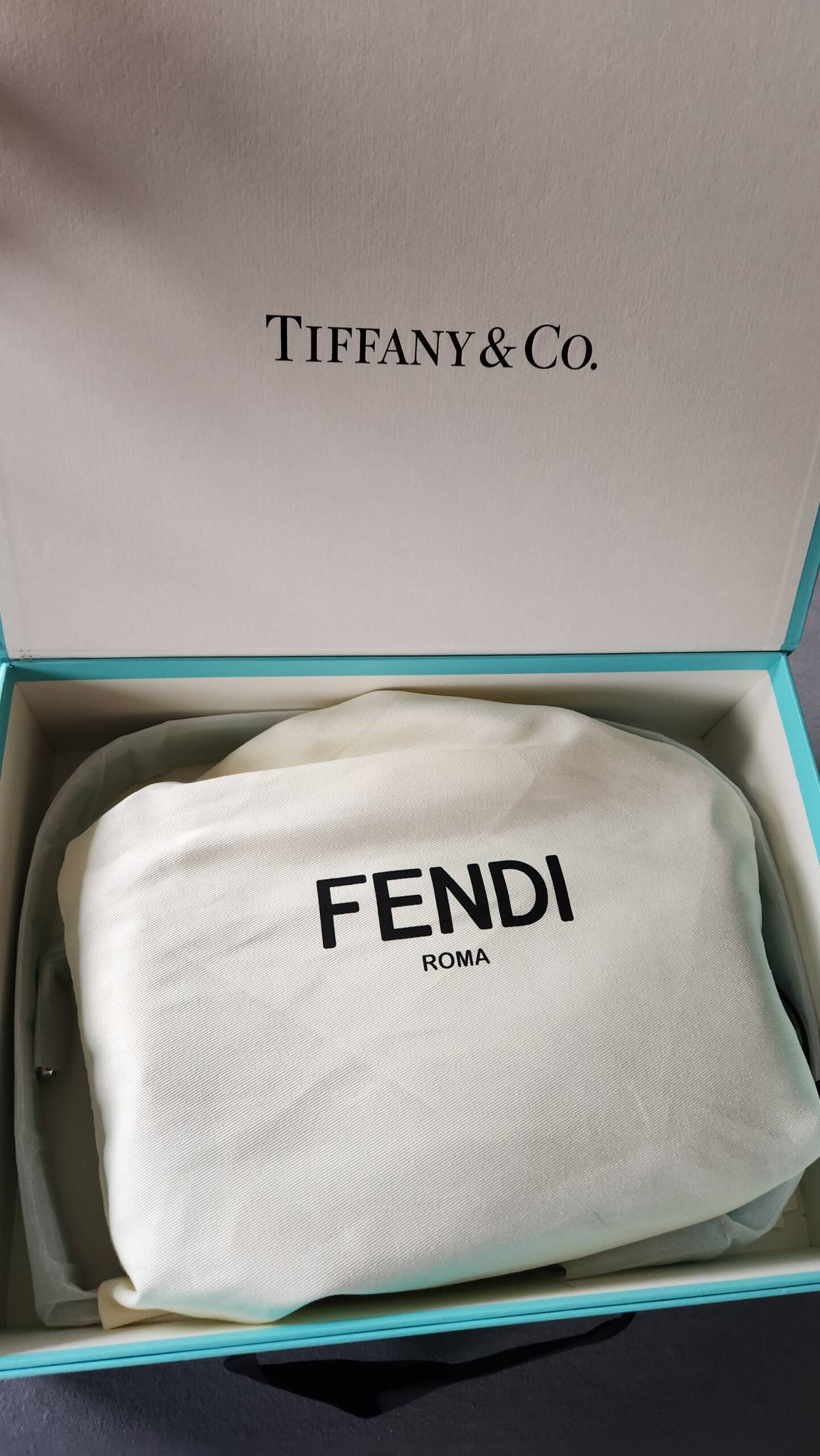 Tiffany x FENDI Medium Baguette in Tiffany Blue Silk Satin, Silver