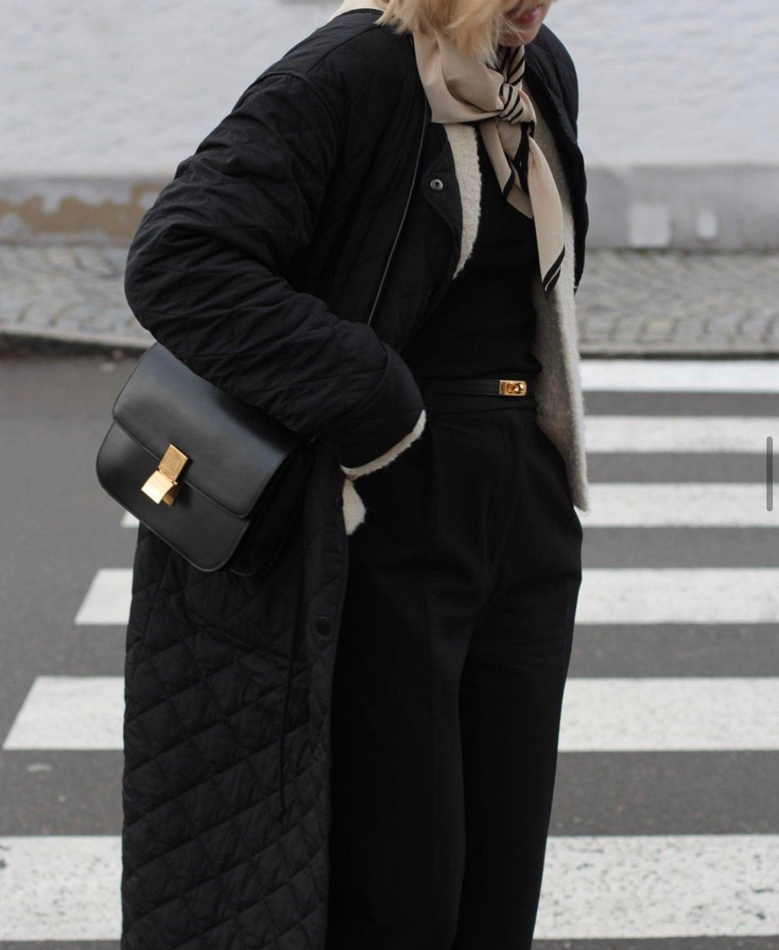 Celine Triomphe Shoulder Bag Black in Shiny Calfskin Leather with