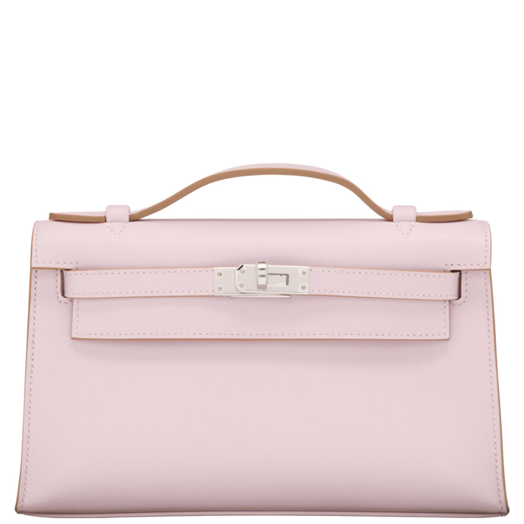 HERMÈS Kelly Pochette Mauve Pale Swift