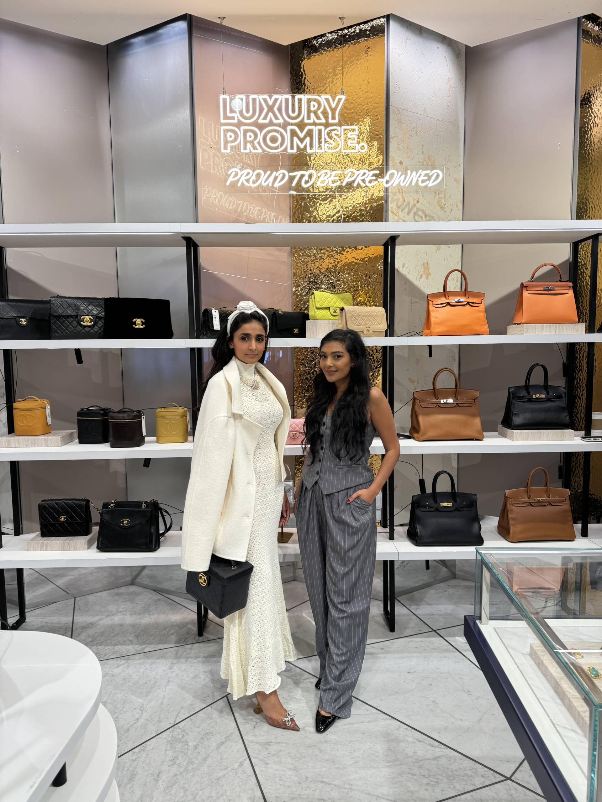 Esha Arora and Sabrina Sadiq in the HARVEY NICHOLS x LUXURY PROMISE shopping space. 