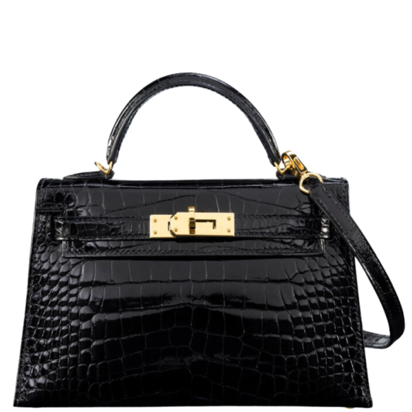 Hermès 20cm Shiny Black Alligator Mini Kelly