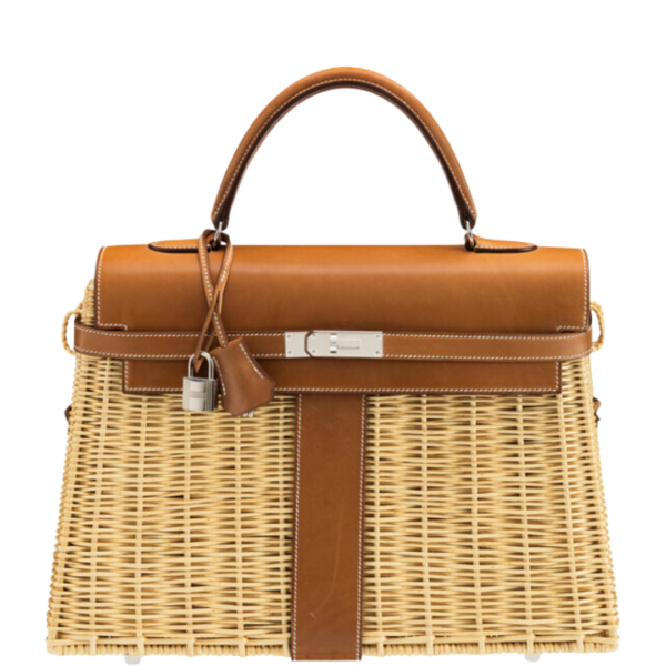 Hermès 35cm Fauve Barenia Leather & Osier Wicker Kelly Picnic