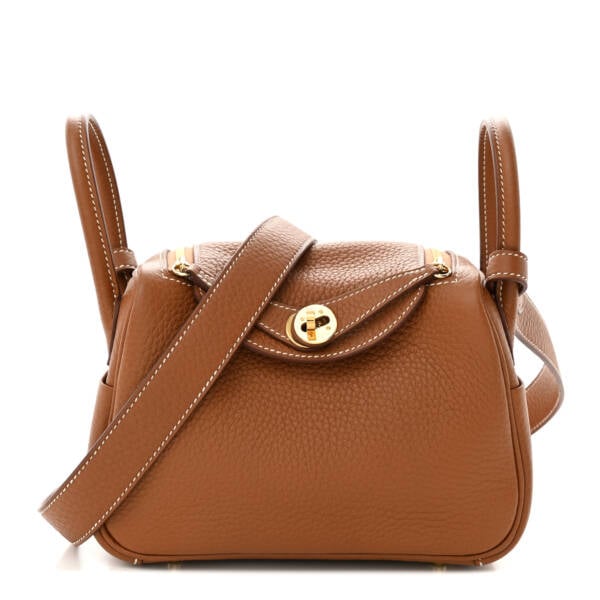 HERMES Taurillon Clemence Mini Lindy 20 Gold