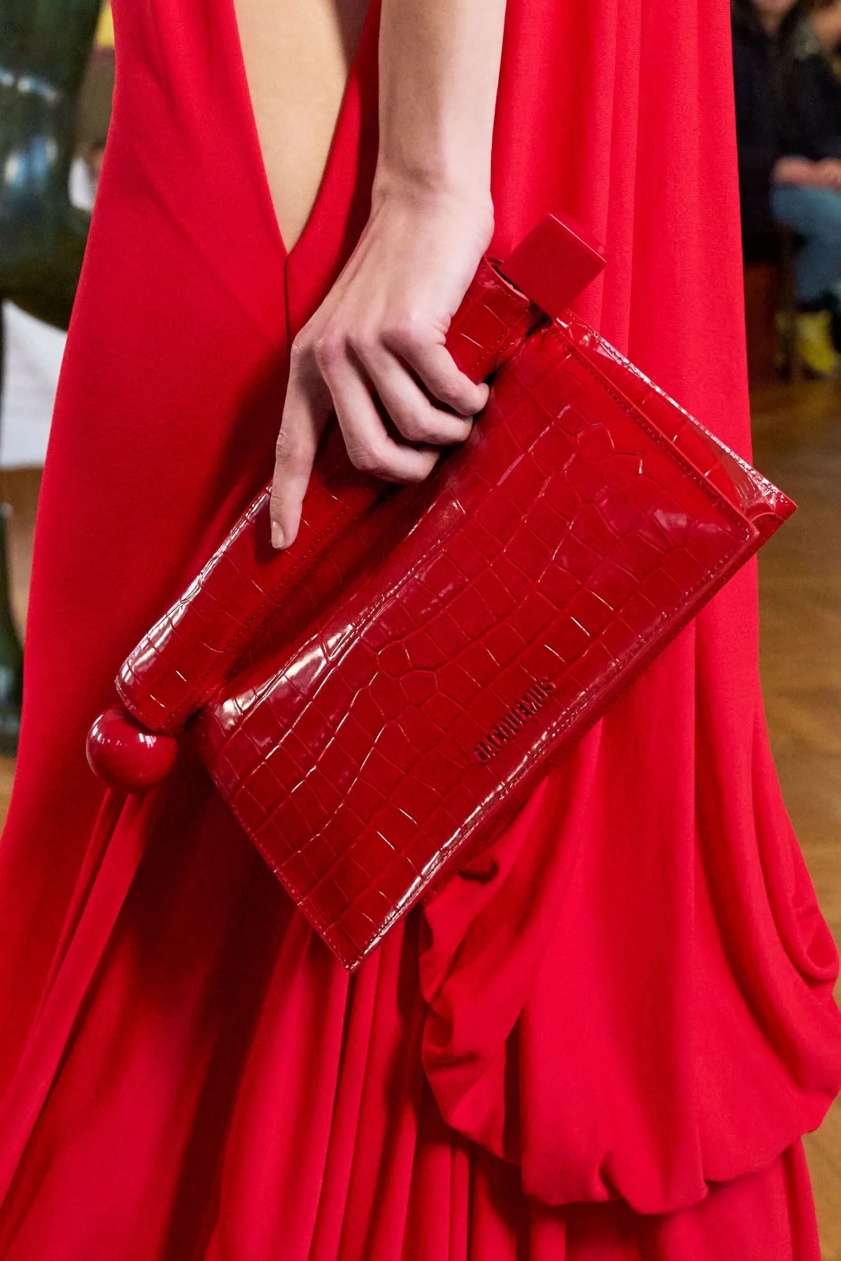 Jacquemus La Croisière Red Croc Rond Carré Clutch Spring 2025