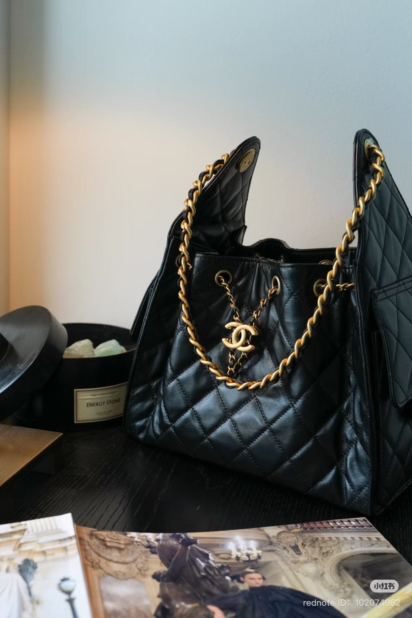 Chanel Black Shiny Lambskin 25C Hobo Bag