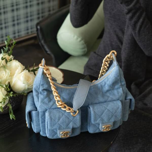 Chanel 25C Large Washed Denim Hobo Bag