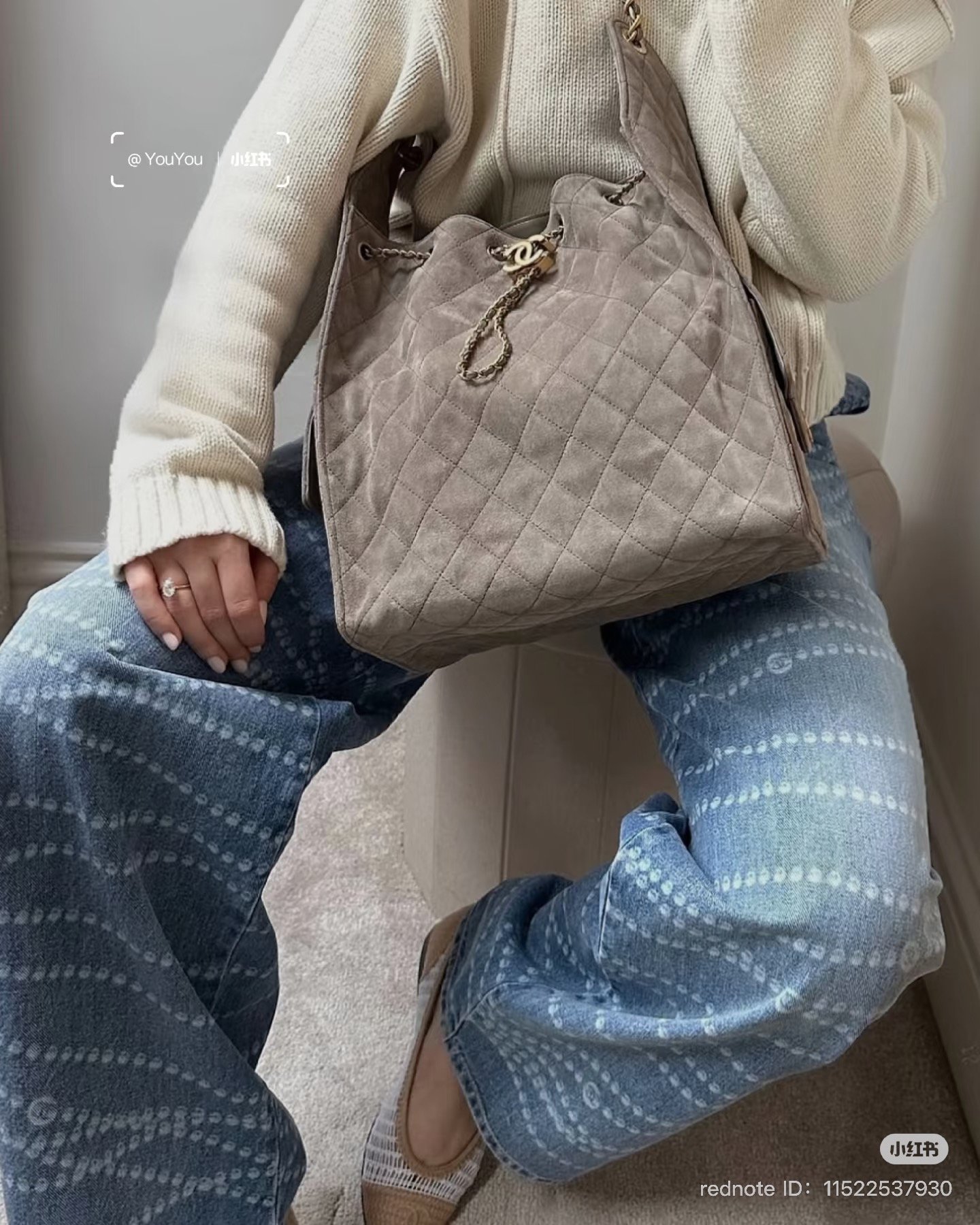 Chanel gray suede 25C Hobo Bag