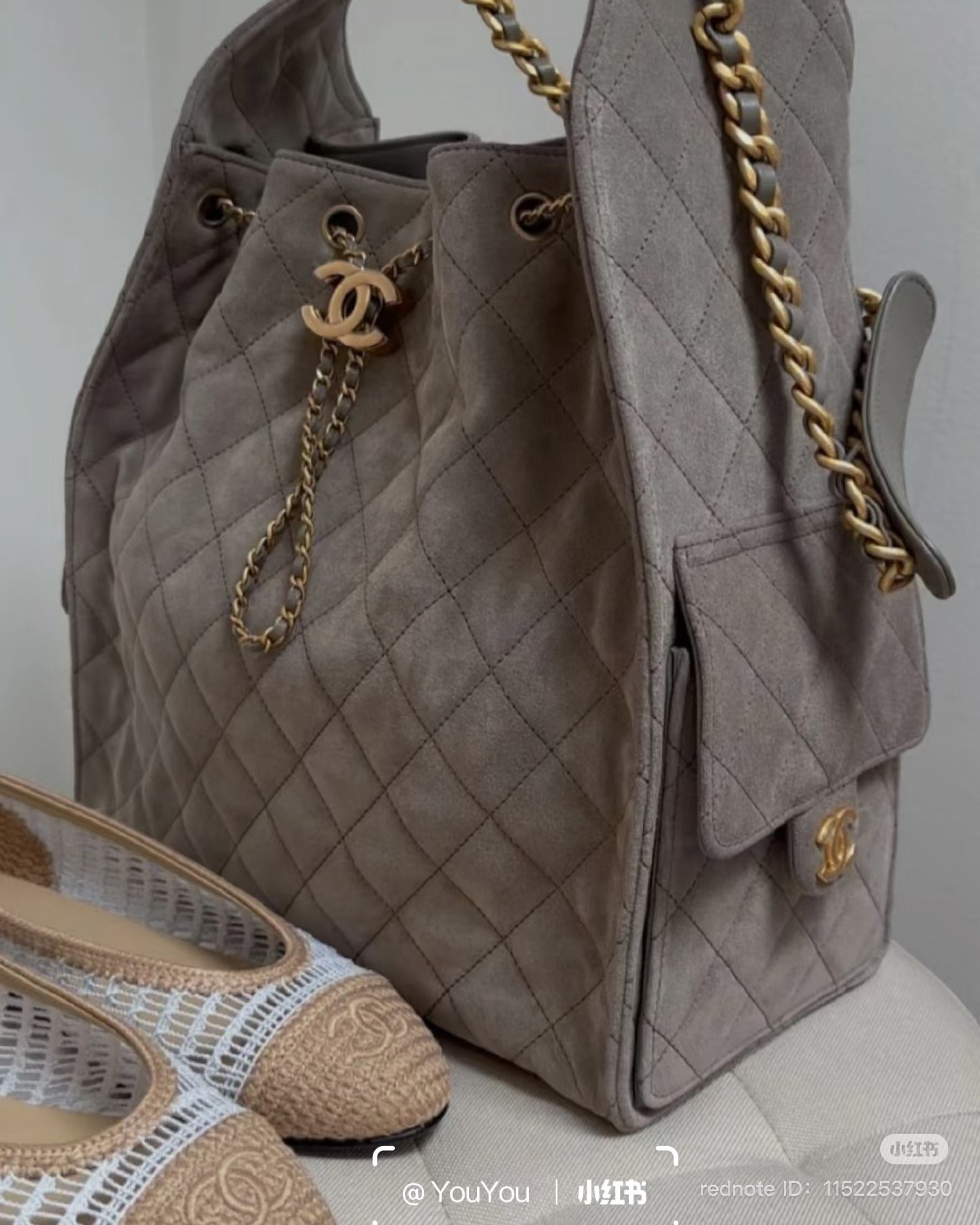 Chanel gray suede 25C Hobo Bag