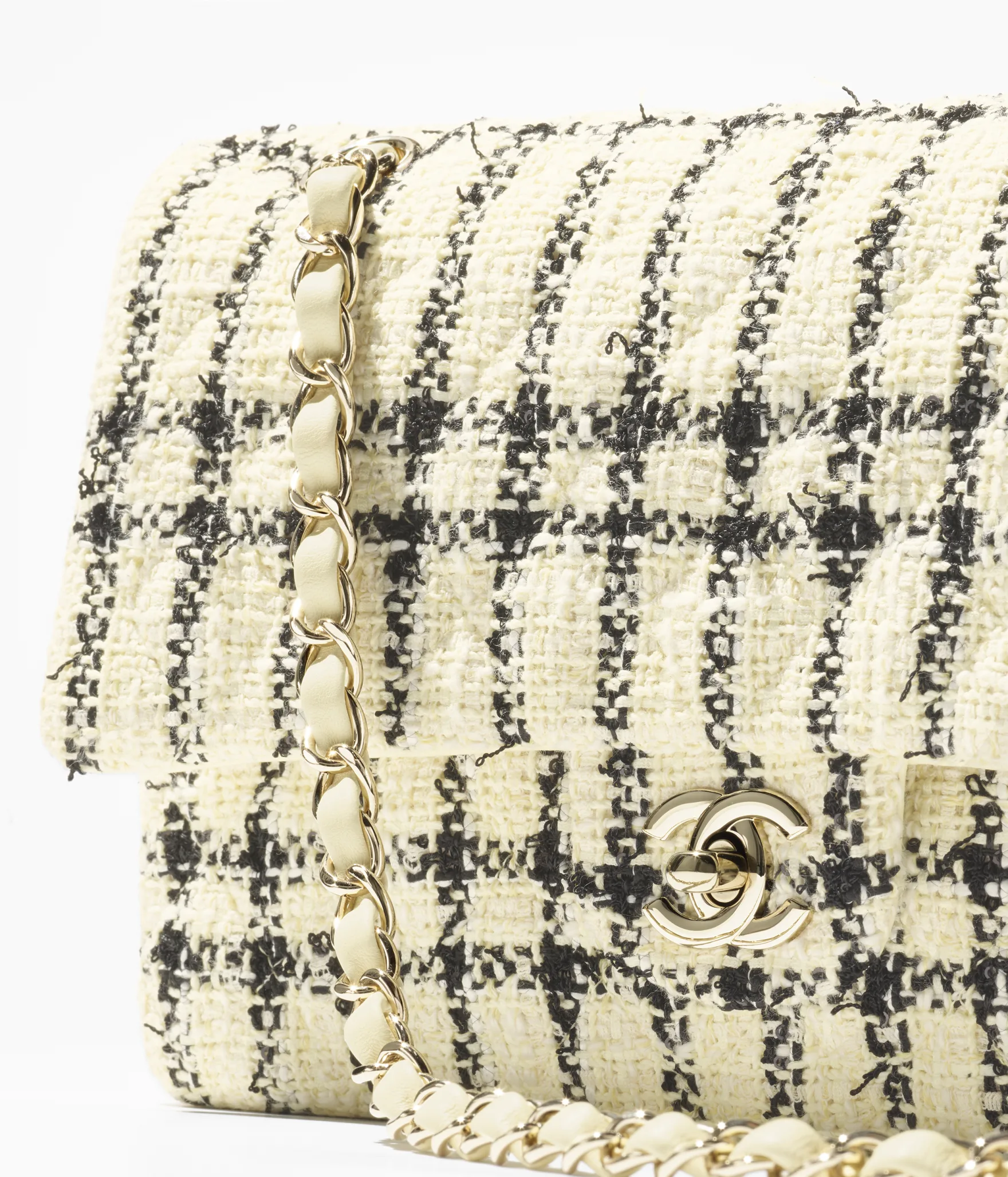 chanel 11.12 light yellow check tweed classic handbag