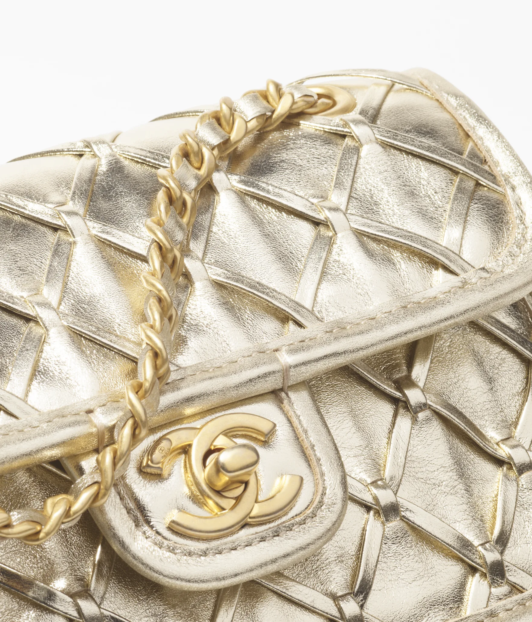 chanel gold mini flap metallized braided calfskin 25s