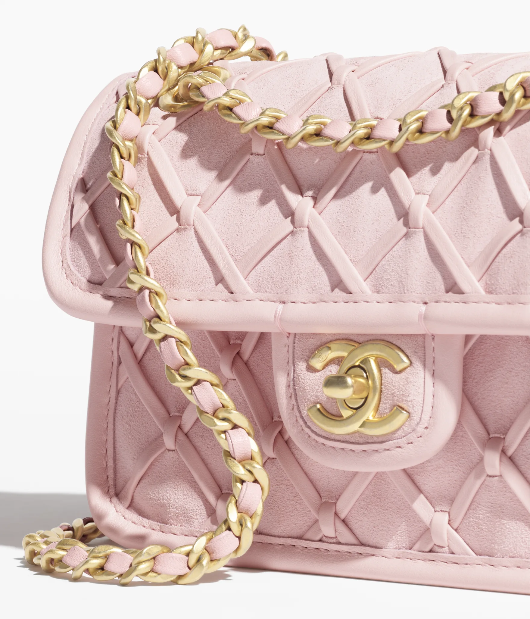 chanel light pink mini flap suede braided calfskin 25s