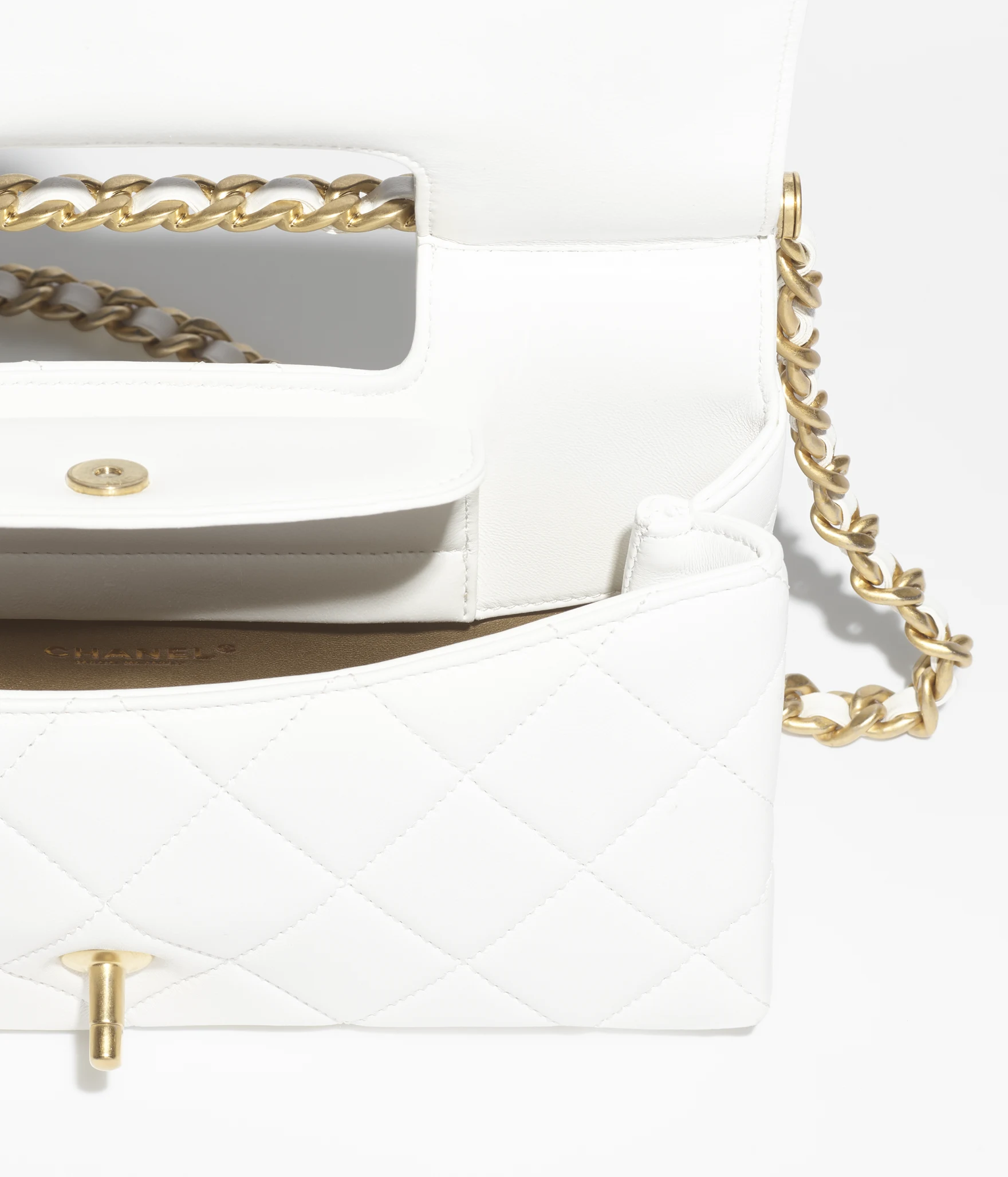 chanel white 25s Flap Bag with Top Handle