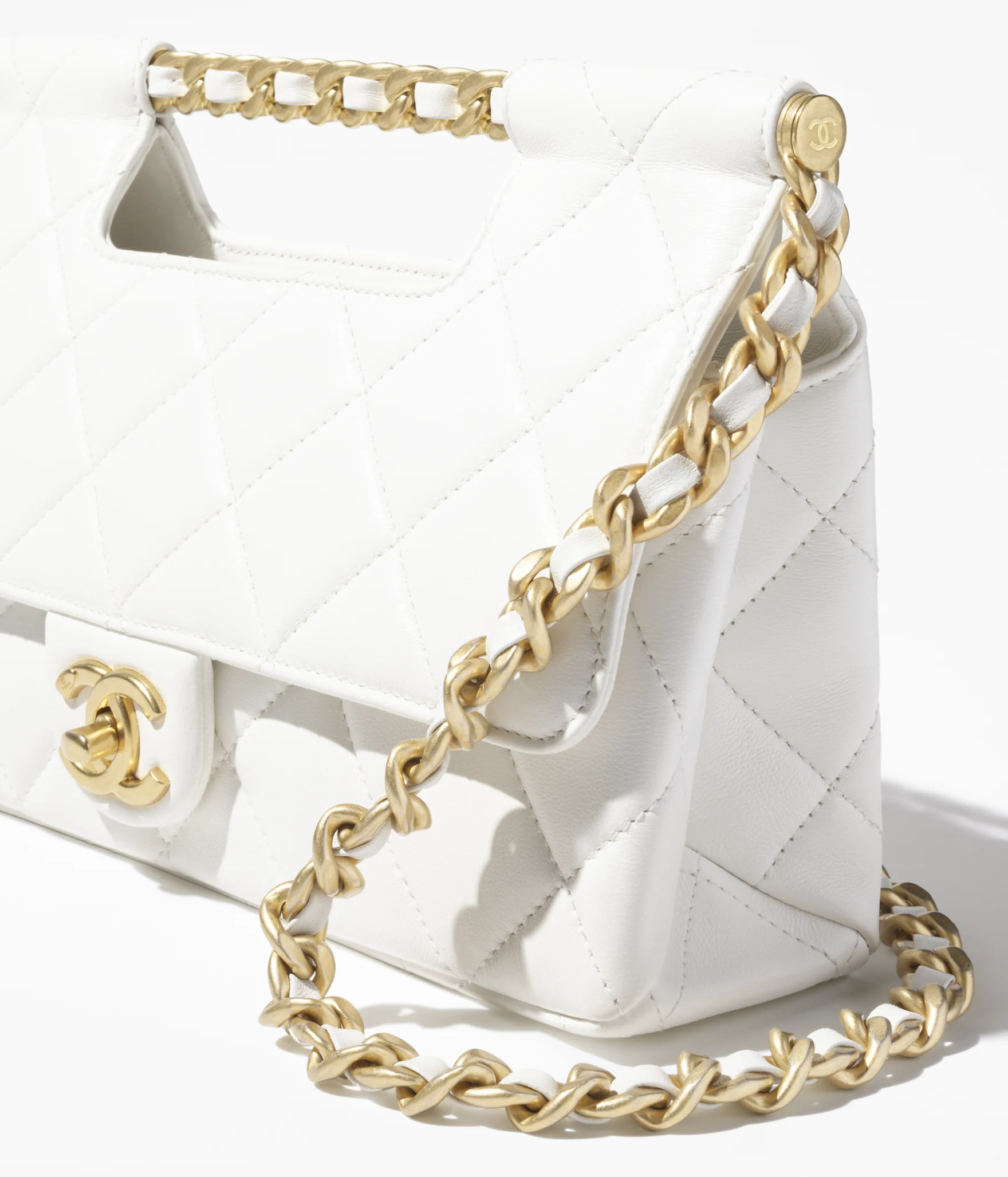 chanel white 25s Flap Bag with Top Handle