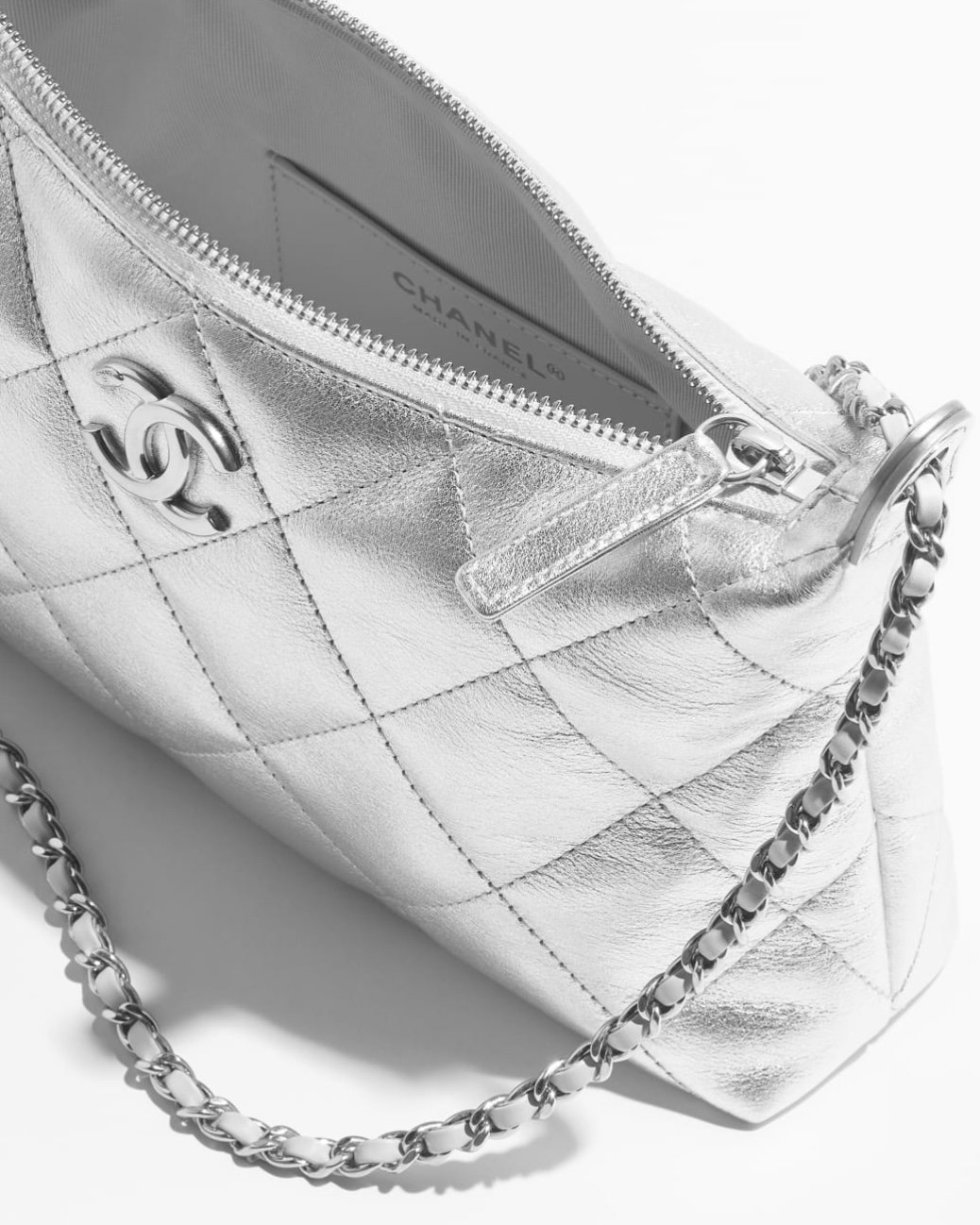 chanel 25s metallic Silver calfskin hobo bag